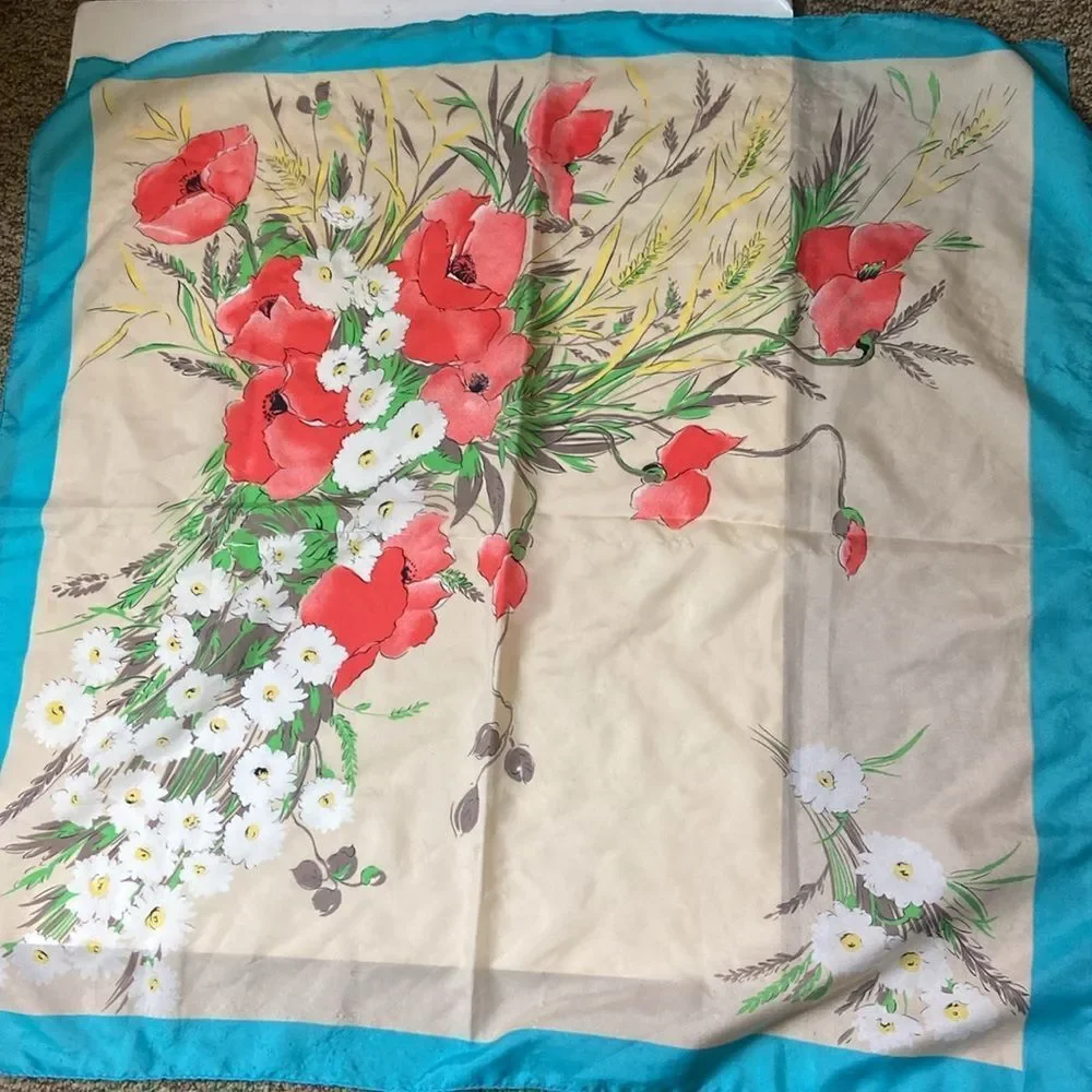 4/$30 Vintage Scarf Floral No Label Size 30”x31”